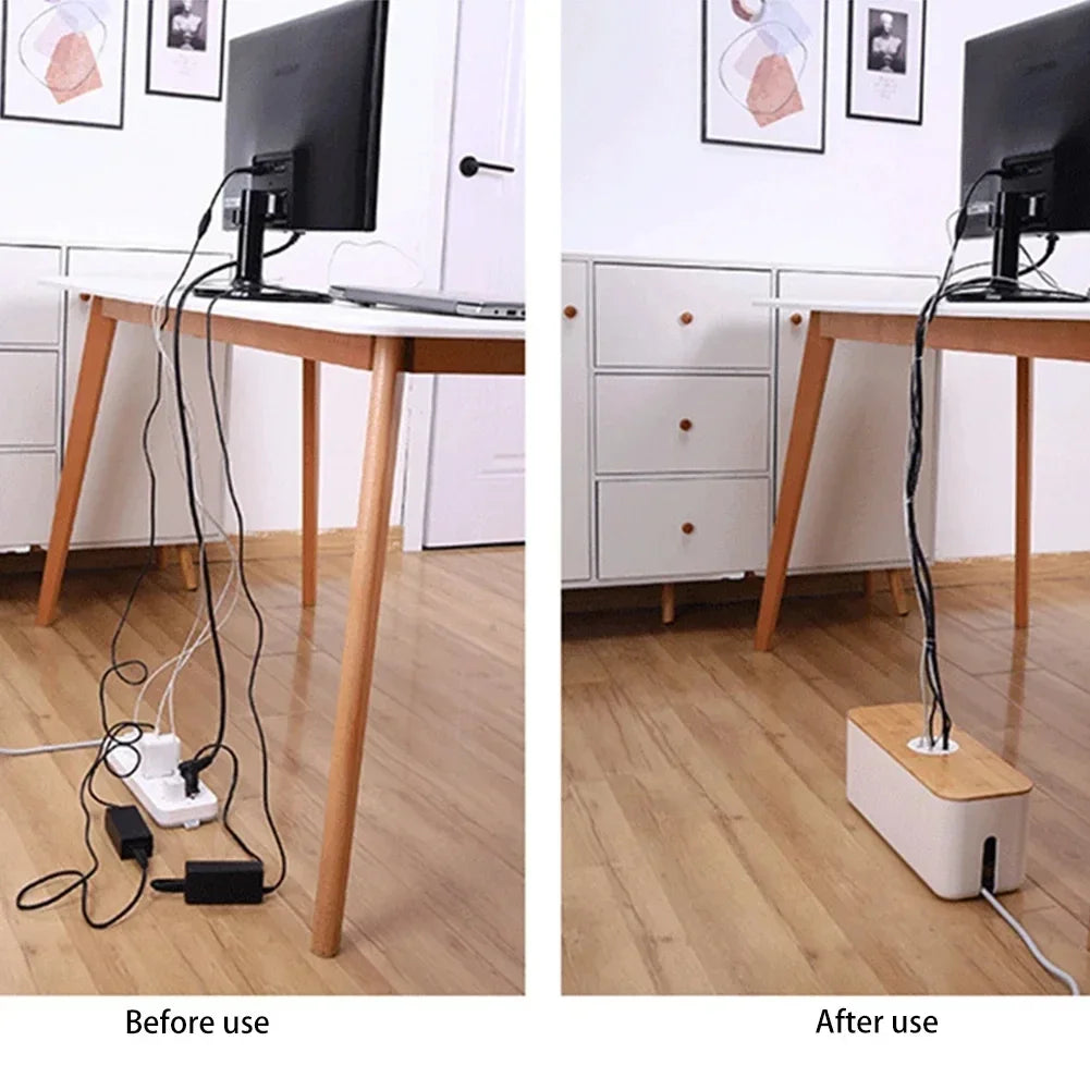 Cable Box OrgaWood | Desk Organizer made of Wood & Plastic | For Chargers, Cables & Accessories | 29.5×11.4×11 cm