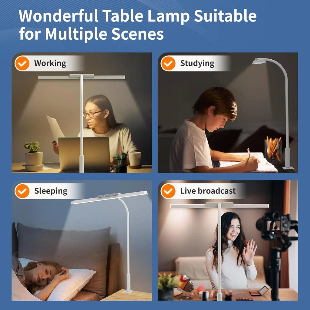 Lumavue LED Desk Lamp with Clamp | Extra Wide Illumination | Stepless Dimmable & Adjustable Color Temperature | For Home Office & Screen Workstation