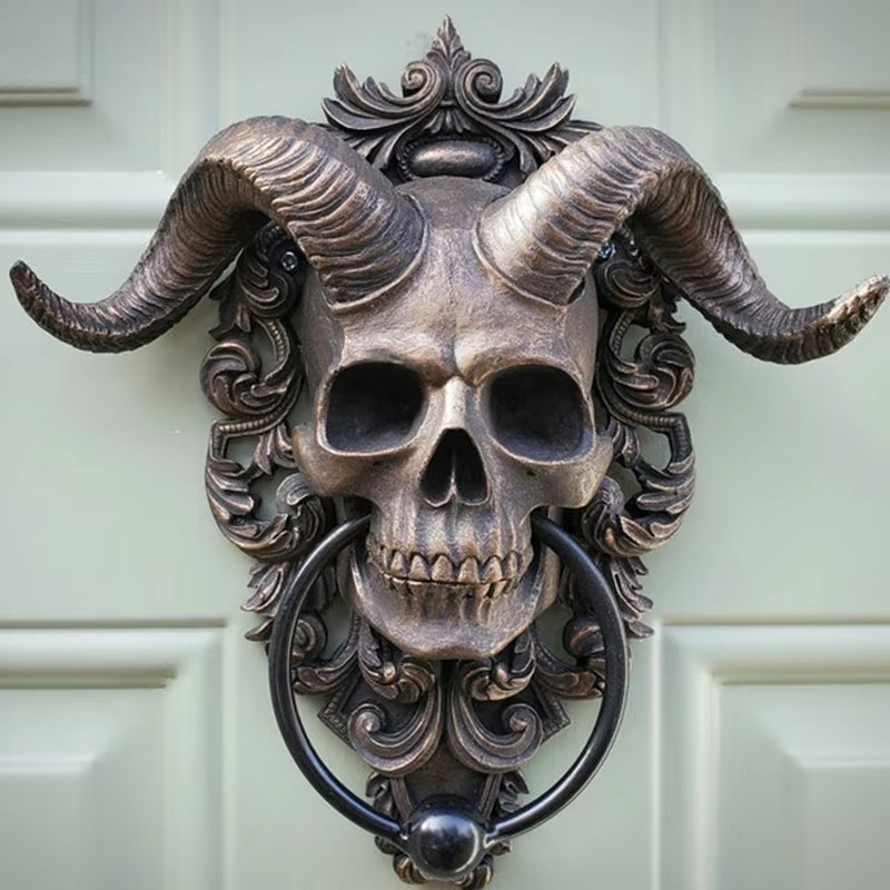 Resin Gothic Goat Skull Door Knocker