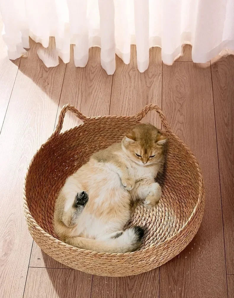 Rattan cat bed handwoven & washable