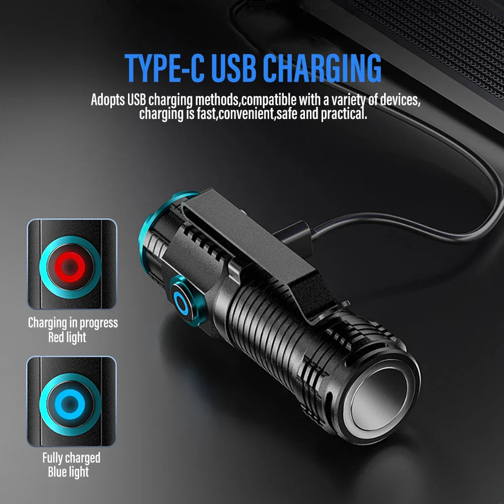 LED Flashlight LumiXPro S-359 | Mini XHP50 | Magnetic & Rechargeable | 1000 Lumens | USB & Clip Function
