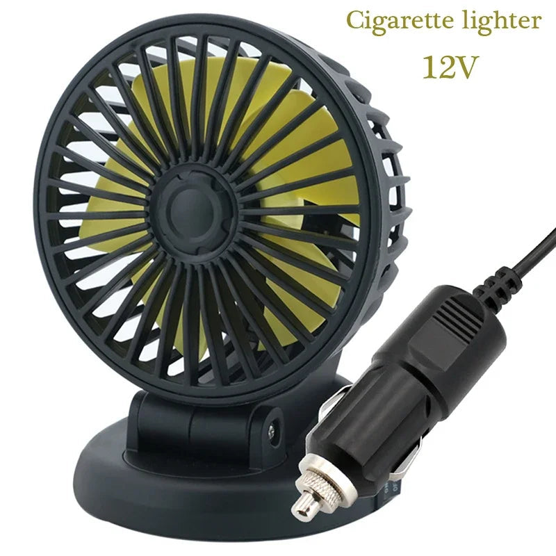 Ventoro Auto Fan 12V/24V/5V | USB or Cigarette Lighter | Rotatable & Compact | For Car, Truck, SUV, Motorhome & Office