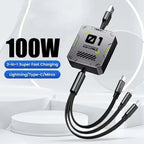 3-in-1 Charging Cable | Fast Charging 100W | Extendable & Universal | FlexiCharge for iPhone, Android & USB-C