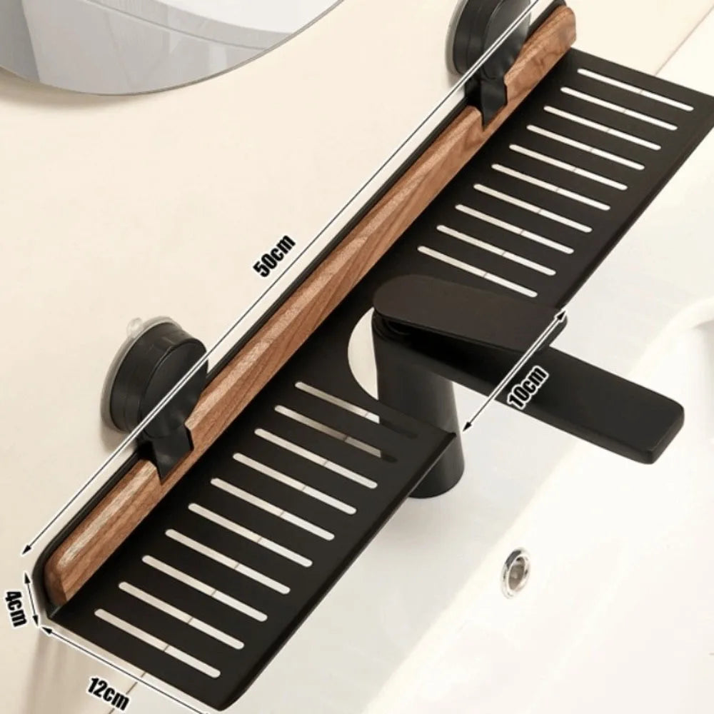 Over Sink Suction Cup Walnut Bathroom Rack