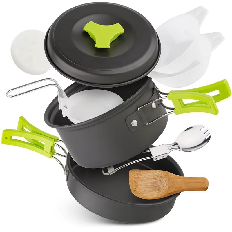 Portable Camping Cookware Set with Foldable Tableware and Storage Bag