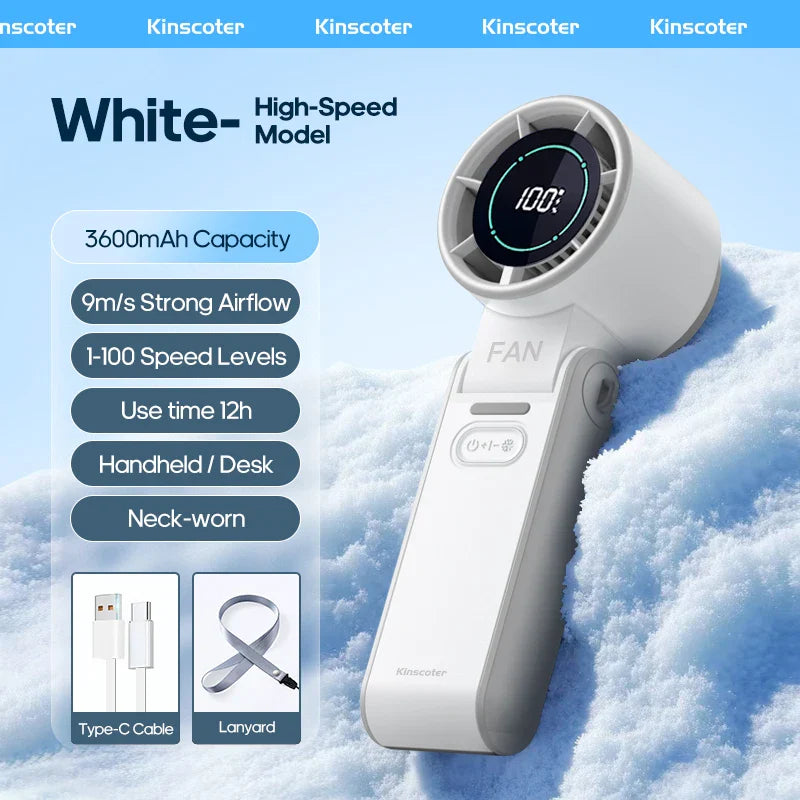 CoolityGo Handheld Fan with Ice-Cool Technology | 100 Speed Levels | 3600mAh Battery | Foldable & Ultraleight