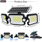 SecuSolar MaxView 167 Solar Security Spotlight 167 LEDs | 3 Adjustable Heads | Motion Sensor & 3 Light Modes | IP65 Waterproof | 2200 Lumens