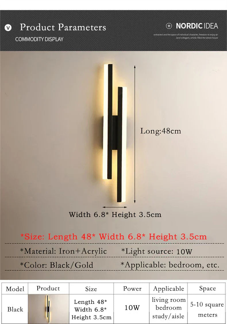Modern LED Wall Lamp: Black/Gold Acrylic Room Decoration Light
