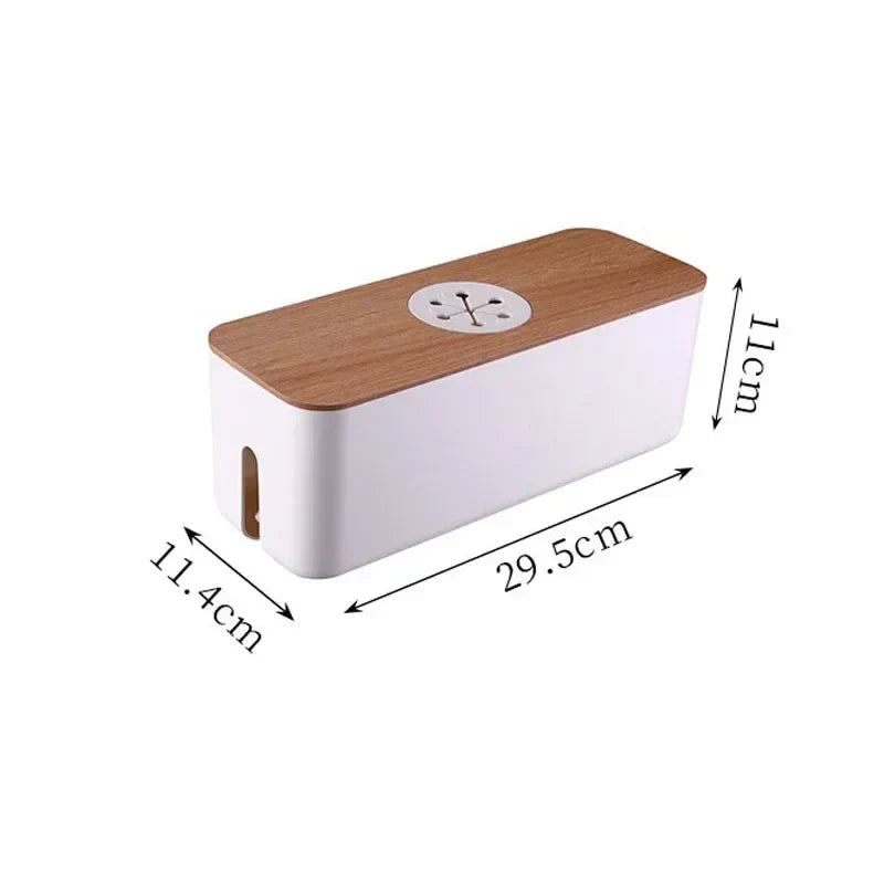 Cable Box OrgaWood | Desk Organizer made of Wood & Plastic | For Chargers, Cables & Accessories | 29.5×11.4×11 cm