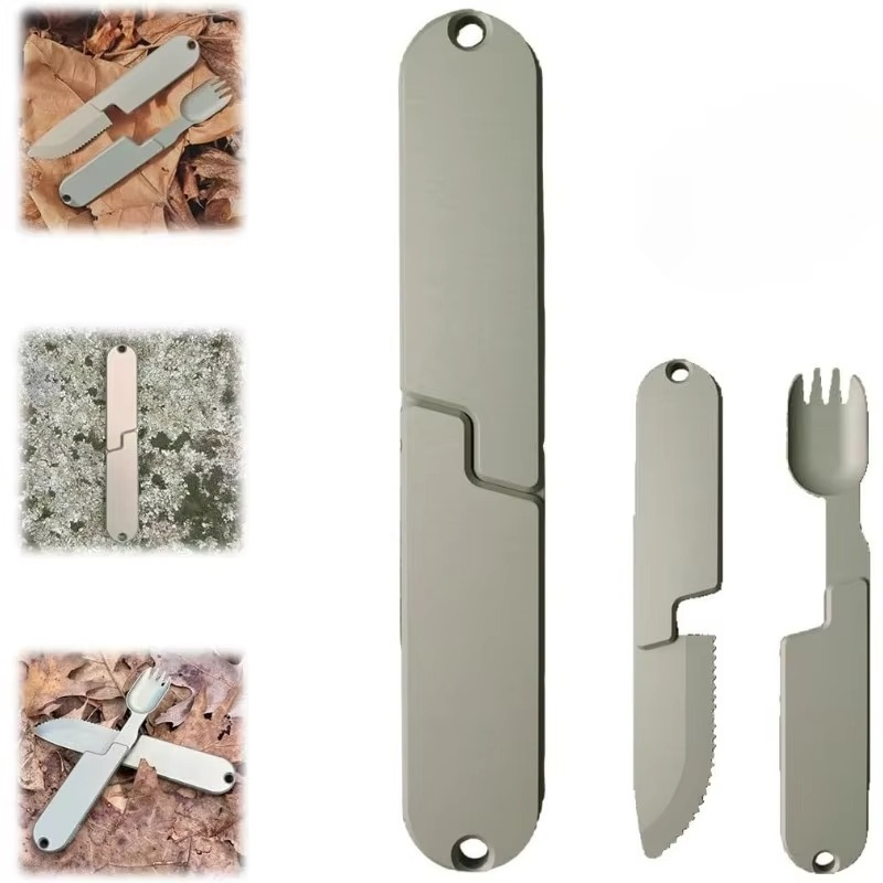 Compact 2-in-1 Camping Cutlery Set - Detachable Knife and Fork, Ideal for Travel