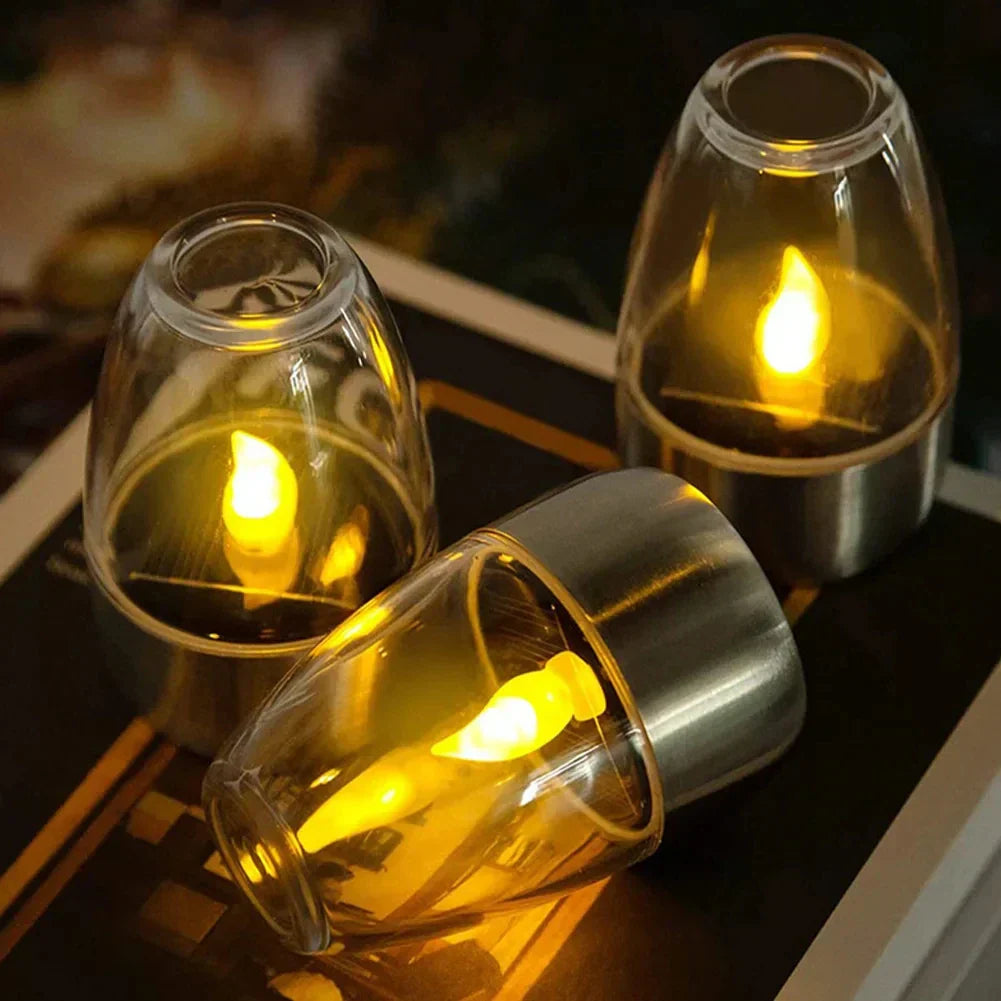 LumaGlow Solar Candles | Stainless Steel & Wireless | Warm White Light for Garden & Terrace
