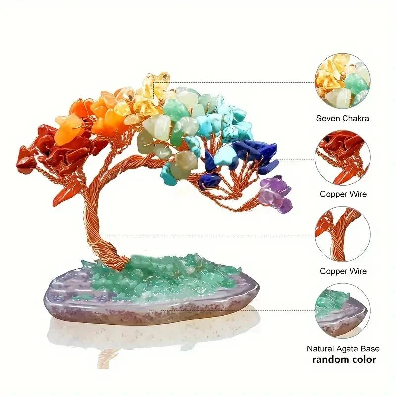 Crystal Tree AuroraTree | Natural Gemstones | Agate Base & Copper Wire | Feng Shui Lucky Tree 10 cm