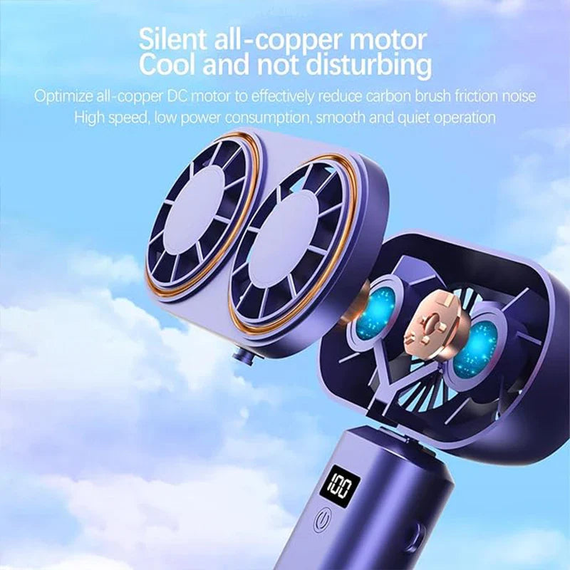AerisCool Handheld Fan Double-Cooler | 5-Stage Cooling | Rechargeable & Digital Display