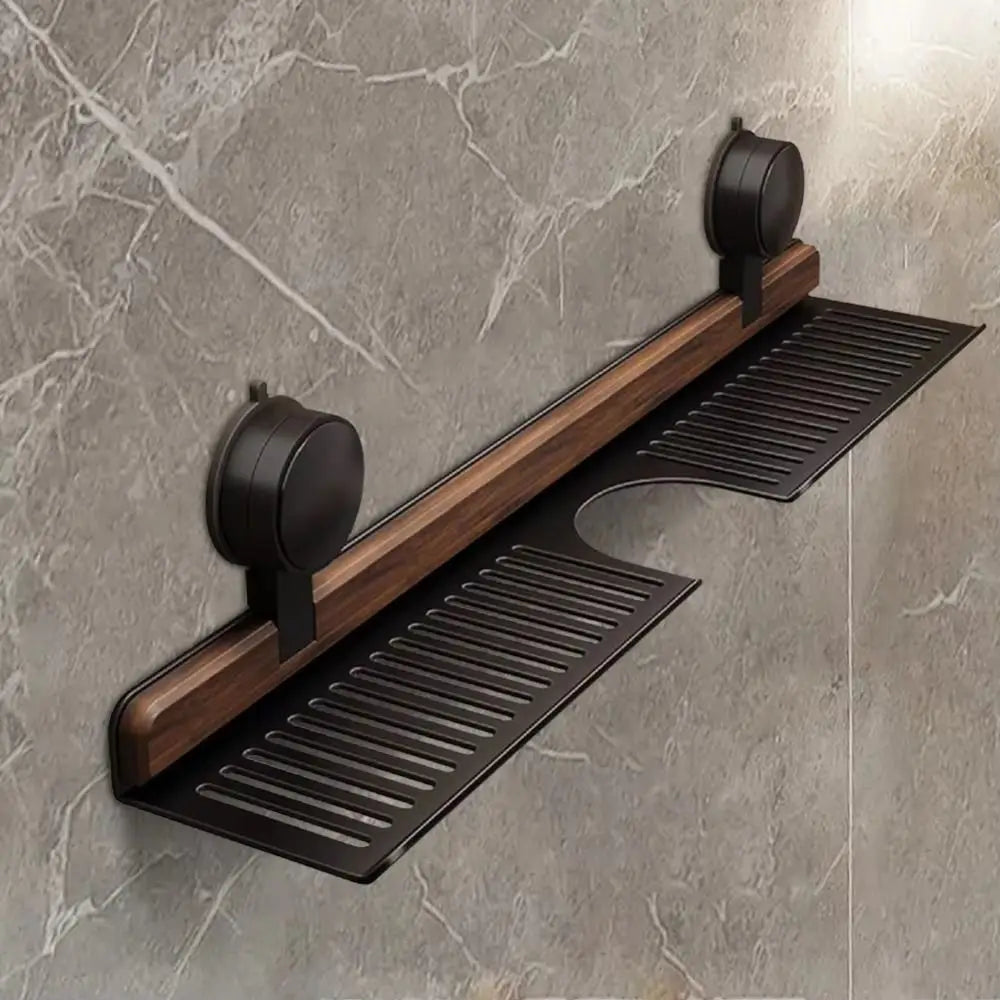 Over Sink Suction Cup Walnut Bathroom Rack