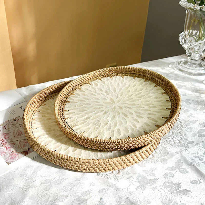 Lotus Leaf Rattan & Shell Fruit Bowl Tray