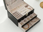 Lockable Leather Jewelry Box with Multi-Layer Storage