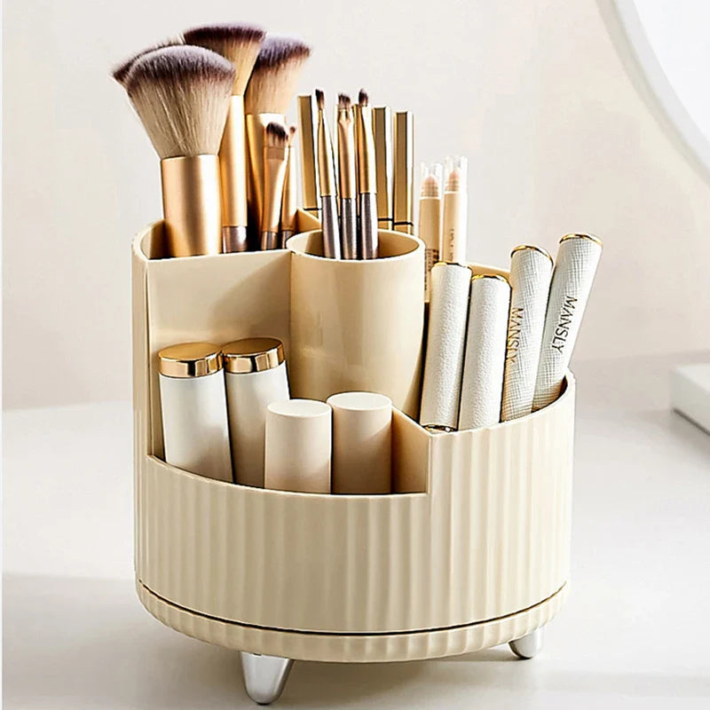 Clearlyn SpinBox Rotatable Make-up Organizer made of Plastic | Cosmetic Box with Compartments | 360° Rotating & Space-Saving | Acrylic Look