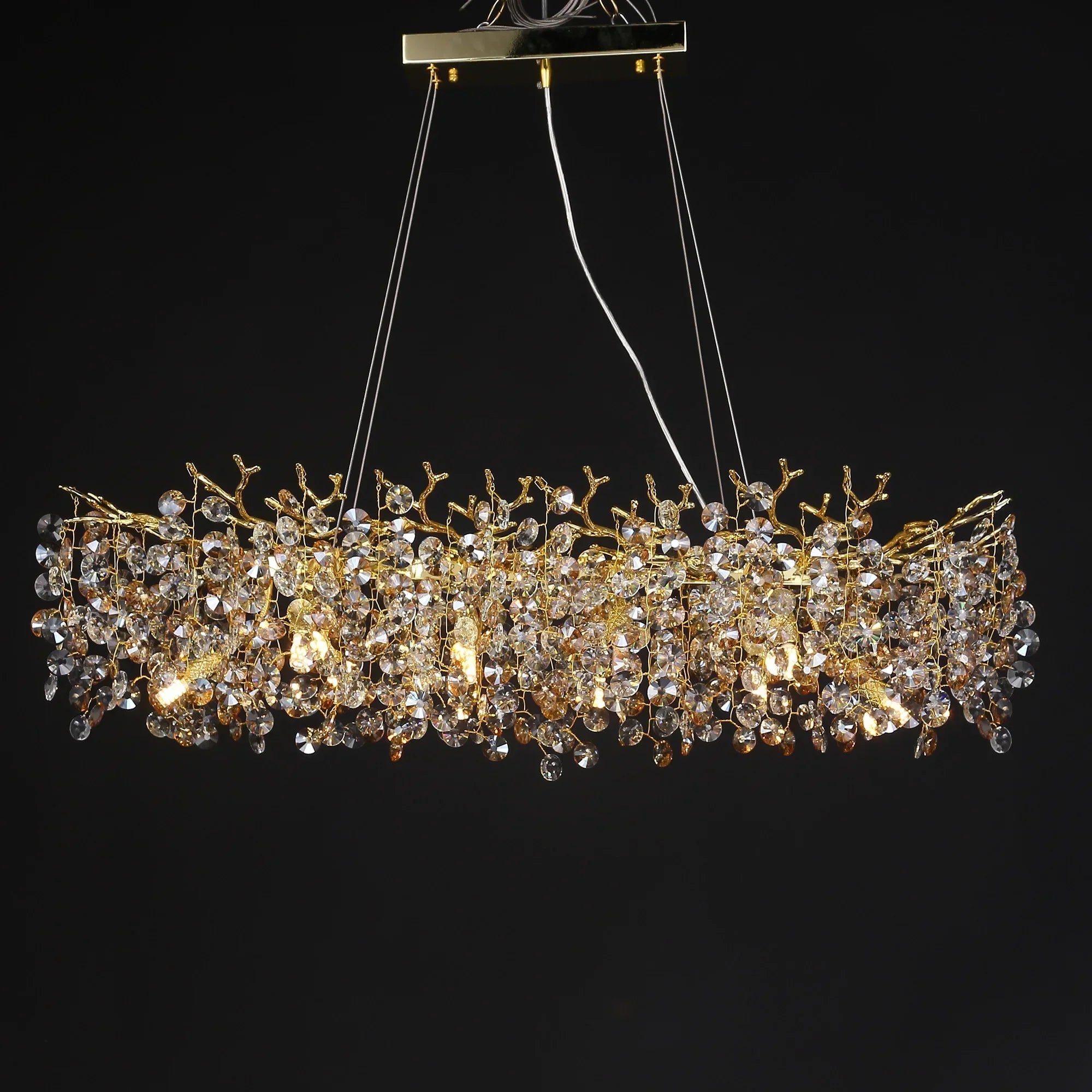 Long Crystal Pendant Chandelier | Nordic LED Island Light with Remote Control (G9)