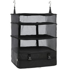 Packelier Suitcase Organizer | Hanging Shelf for Travel | 3 Compartments | Foldable & Water-Resistant | Black