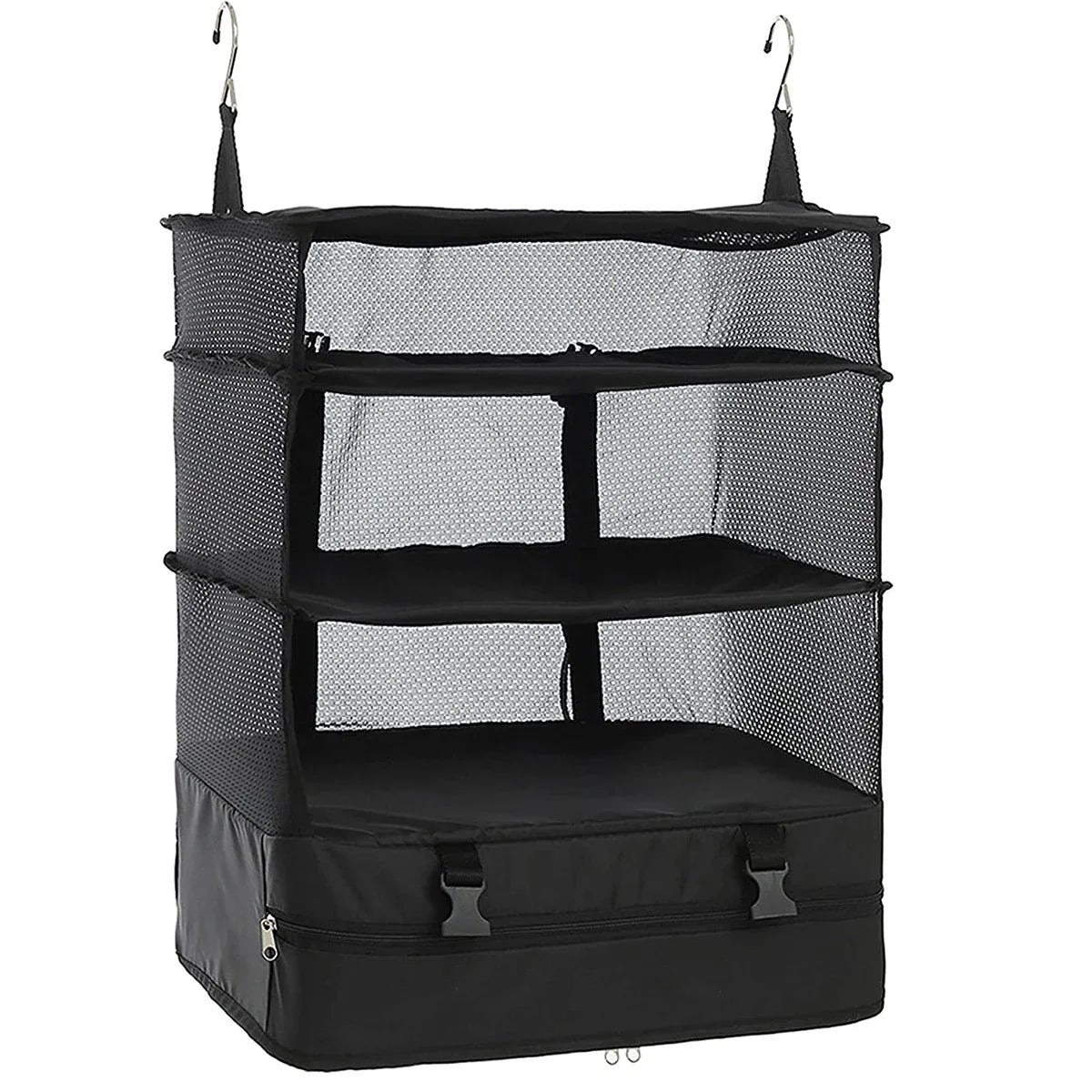 Packelier Suitcase Organizer | Hanging Shelf for Travel | 3 Compartments | Foldable & Water-Resistant | Black
