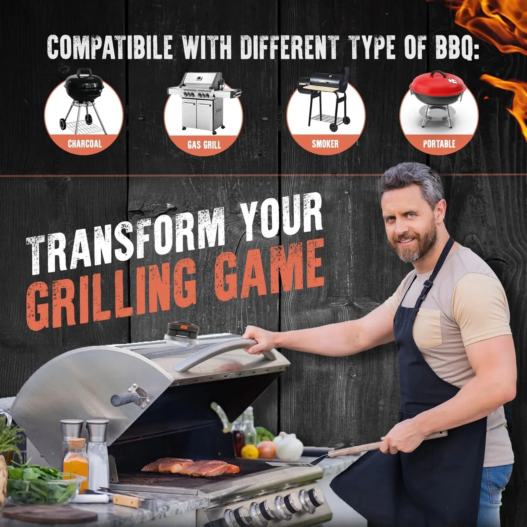 Cordless meat thermometer for BBQ & grill