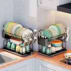 2-Tier Dish Drying Rack with Drainboard & Cutlery Holder – Aria