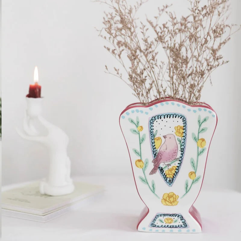 Vintage Illustration Ceramic Vase