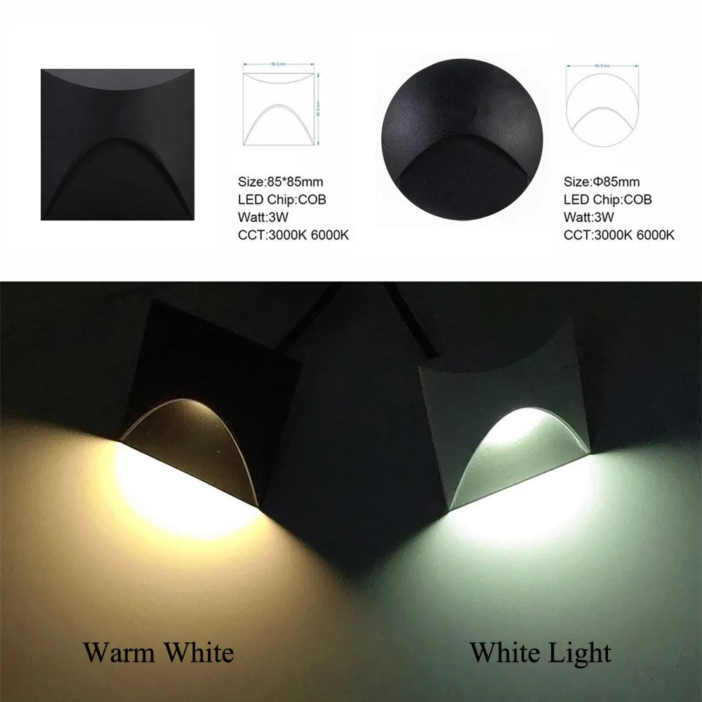 Modern waterproof IP65 LED recessed wall lamp for outdoor lighting - 3W embedded step & staircase balcony portal light
