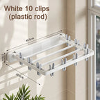 DryFold Wall-Mounted Folding Clothes Drying Rack | Foldable & Space-Saving | With Wind-Resistant Clips | Plastic/Stainless Steel