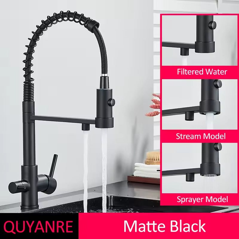 Sandsberg Black Filter Kitchen Faucet with Dual Outlet – Mixing Tap with Water Filter for Kitchens, Water Treatment and Cleaning