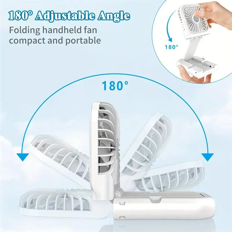 Airlio Foldable USB Fan 3000mAh | 4-Level Air Cooler | Hand, Table & Neck Fan | Power Bank Function | 180° Rotatable