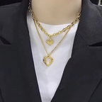 Chic Double-Layer Heart & Cuban Link Chain Choker Necklace