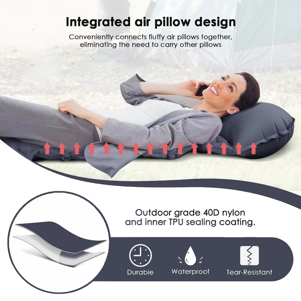 Ultra-Comfort Inflatable Camping Mattress with Integrated Pillow and Pump