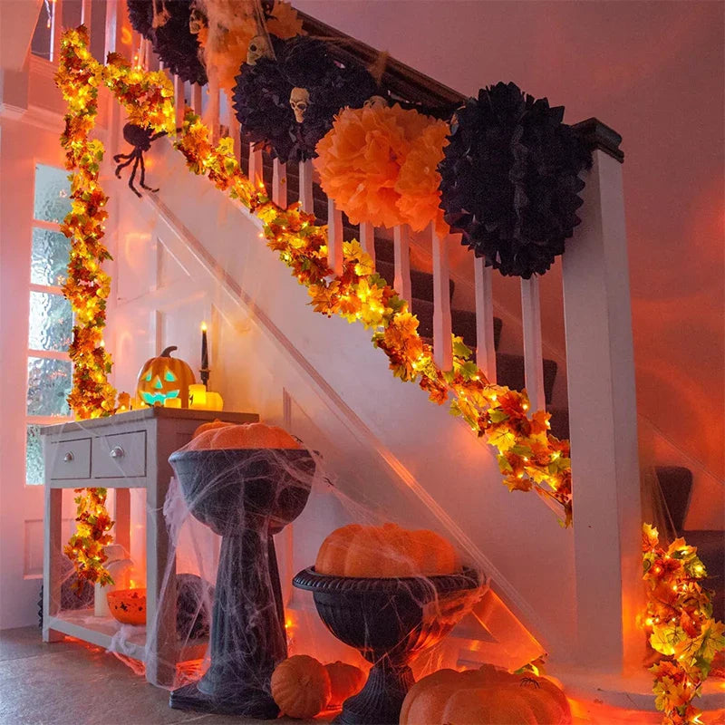 Aurelia Autumn Wreath | Artificial Maple Leaf Garland | 200 cm | Decor for Home & Garden