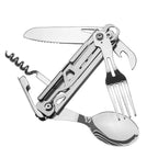GearSpork Outdoor cutlery 6-in-1 | Foldable multifunctional cutlery made of stainless steel | Knife, fork, spoon, can opener & bottle opener | For camping & trekking