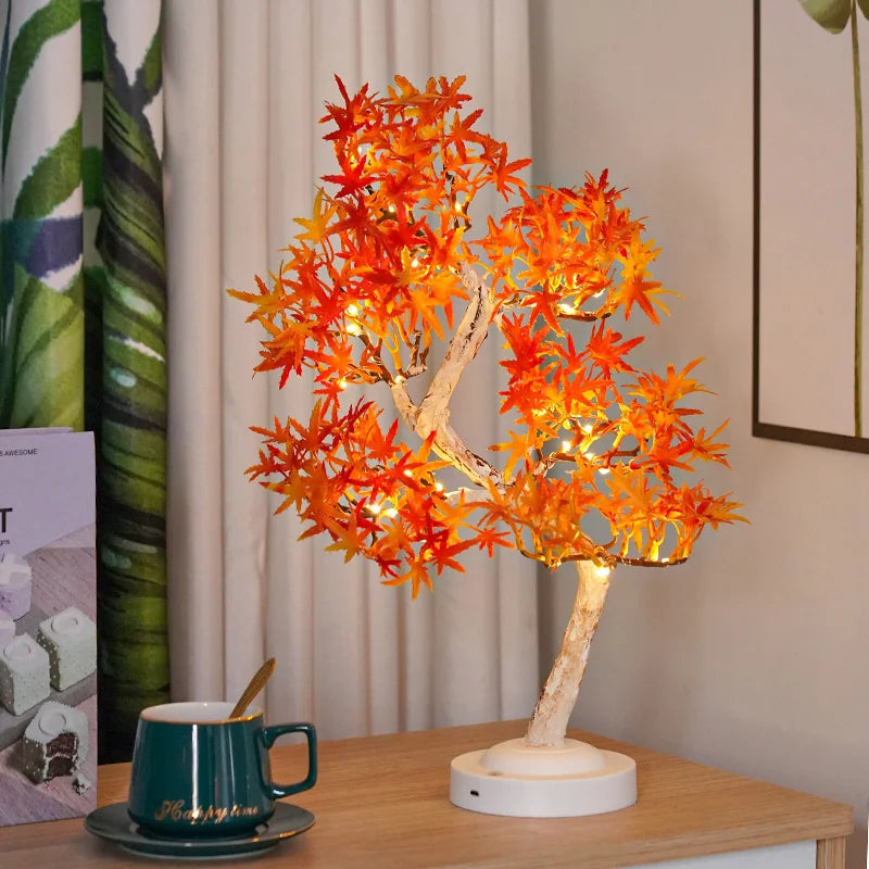 LED Maple Leaf Bonsai Tree Night Light – Decorative Table Lamp for Living Room and Bedroom