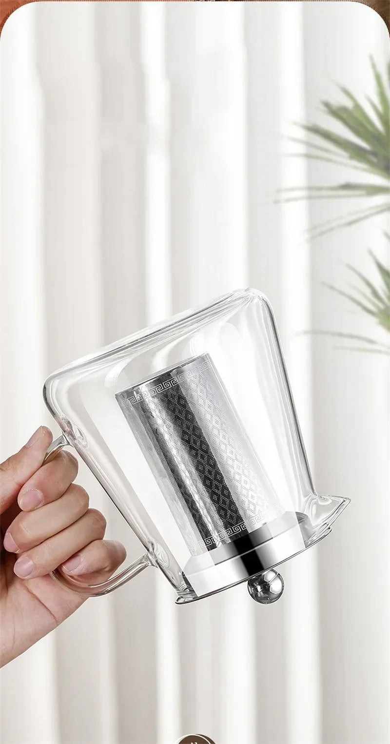 450ml-950ml Heat Resistant Glass Teapot – Stainless Steel Tea Filter, Flower Kettle for Kung Fu Tea, Puer and Oolong Tea