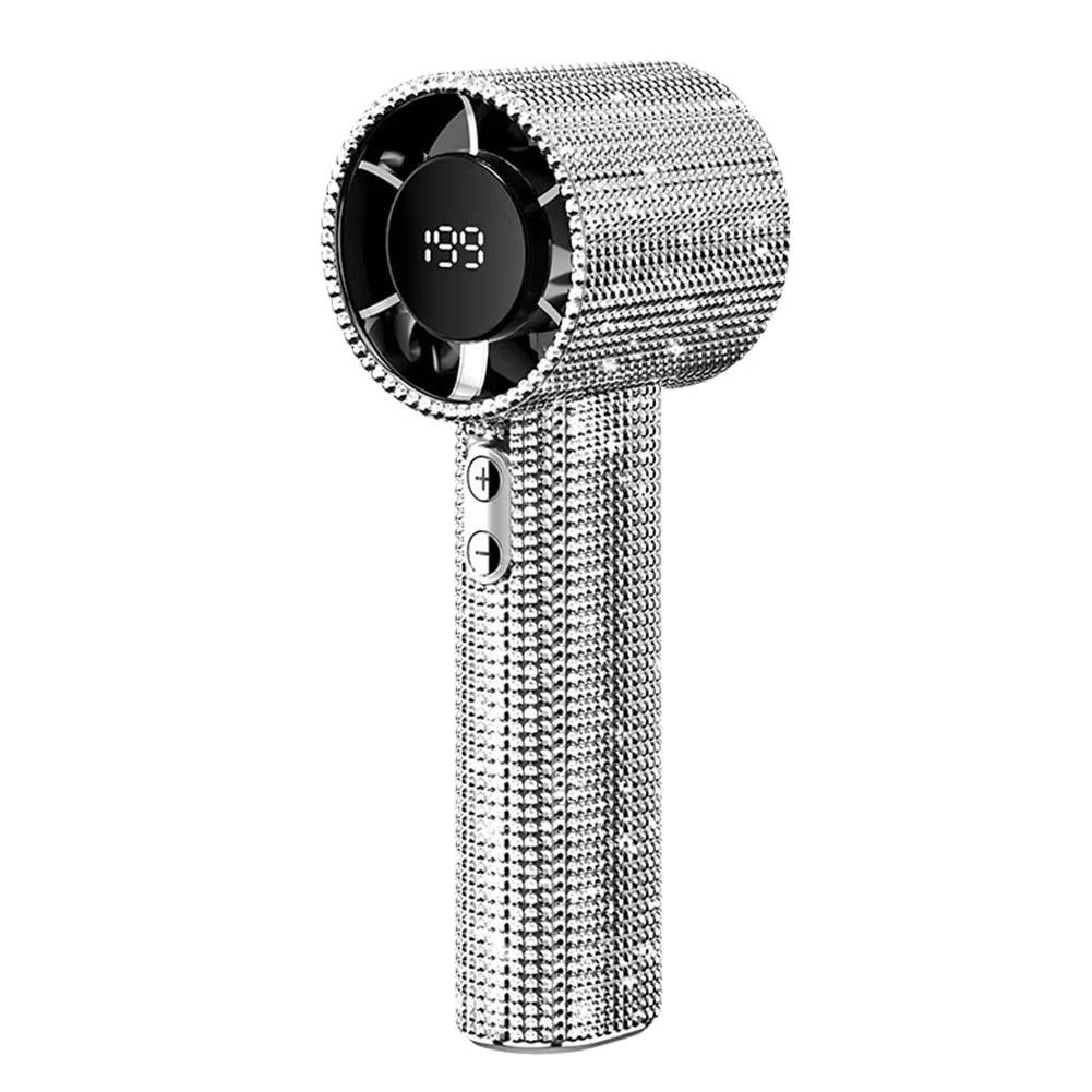 Diamond-Embellished Portable Fan with 199 Speed Settings and Type-C Recharge