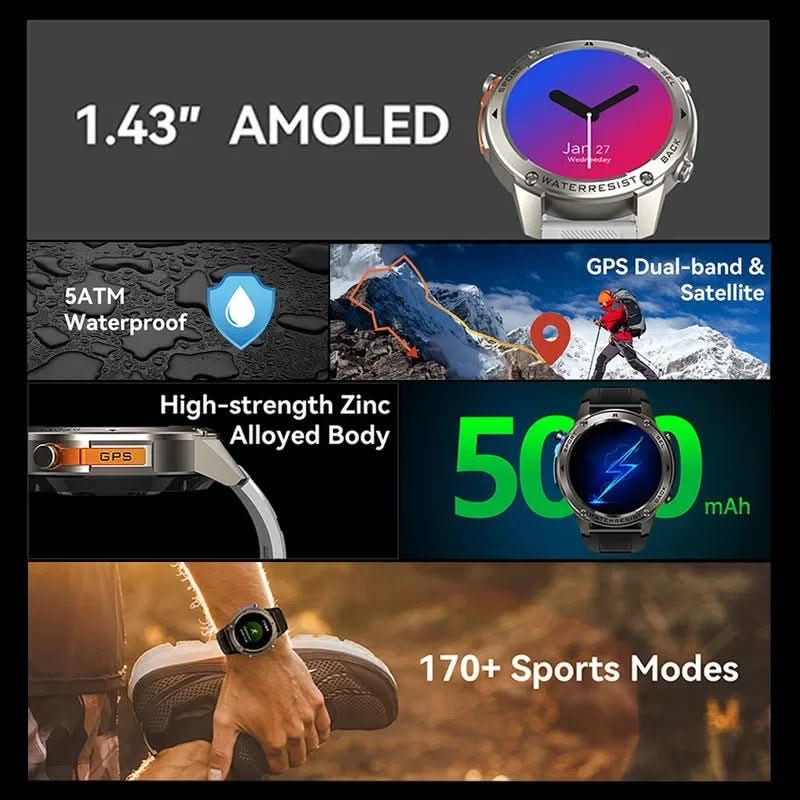 Outdoor smartwatch with GPS, compass & health monitoring