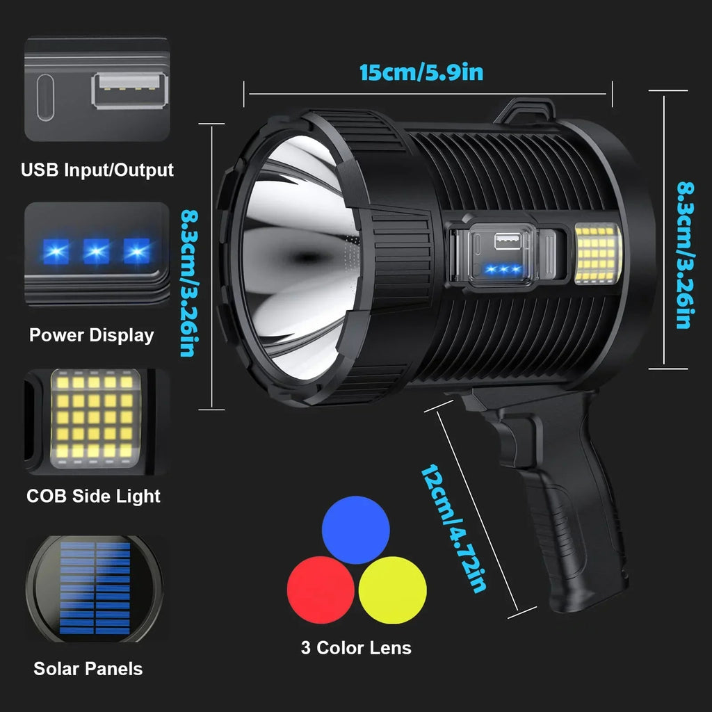 Spotlight LuminexPro 900K | 900,000 Lumens | 10,000 mAh Battery | Solar & USB Charging Function | IPX5 Waterproof
