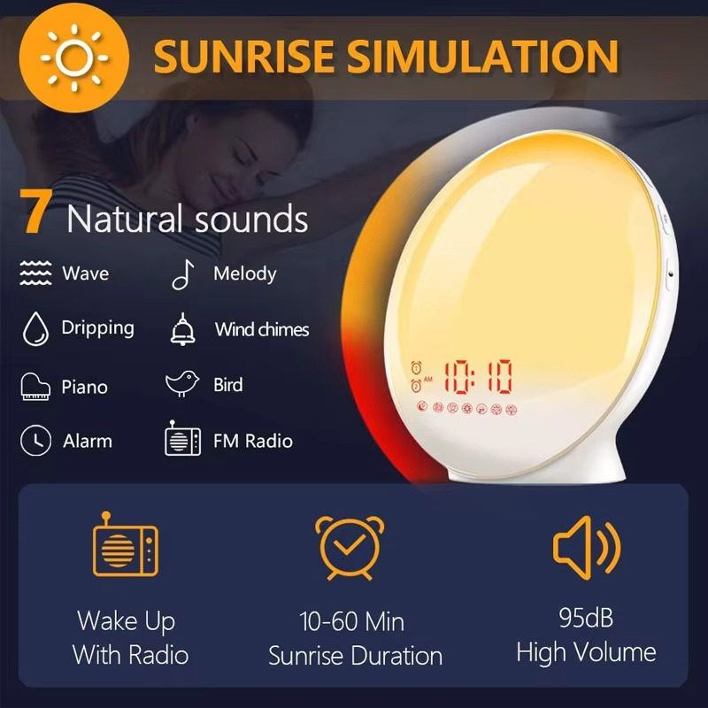 Sunrise Simulation Wake-Up Alarm Clock with Night Light & FM Radio