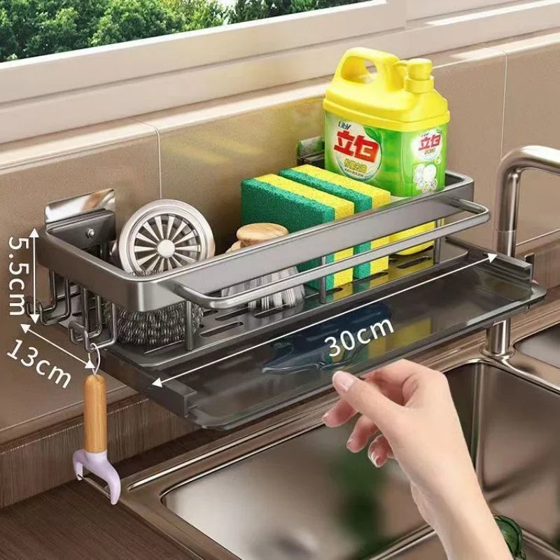 Aluminum Kitchen Shelf | Self-Emptying Sink Shelf – No Drilling Required