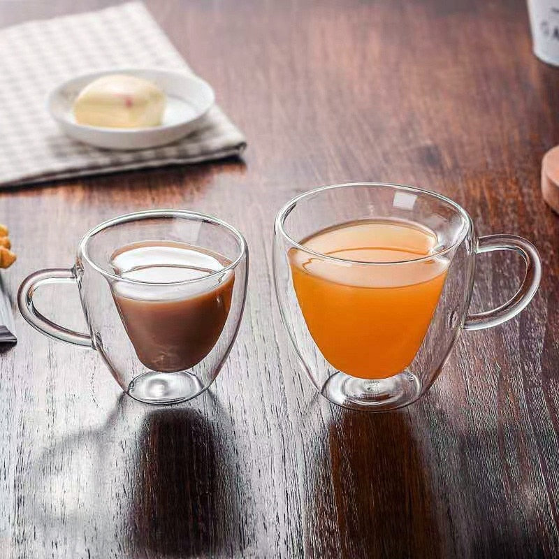 Heart Love Shape Glass Mug Double-Walled Coffee Cups Insulated Tea Milk Lemon Juice Water Cup Heat-Resistant Drinkware Lover Gift