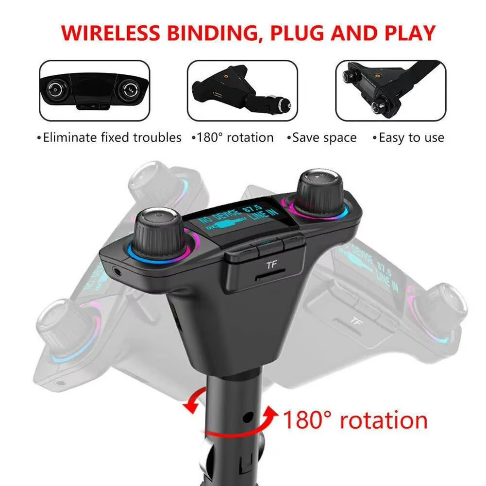Bluetooth 5.0 Car FM Transmitter with Dual USB Charger and LED Display