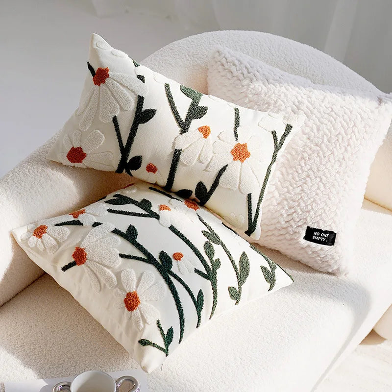 Blue & White Bunny & Flower Cushion Cover