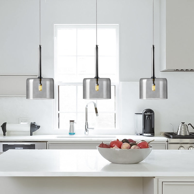 Pendant lamp for the dining table made of glass