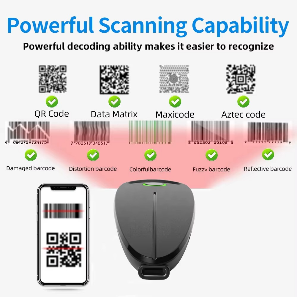 Portable Barcode Scanner With OLED Display And Vibration Feedback