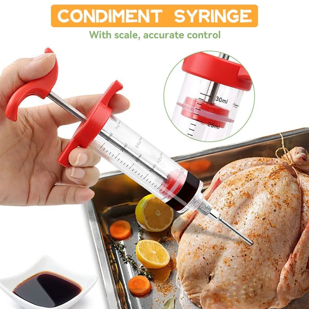 FLAVORYX Marinade Injector | Meat Injector for BBQ & Roasting | With Stainless Steel Needles for Liquid & Spice Marinades | 60 ml Volume