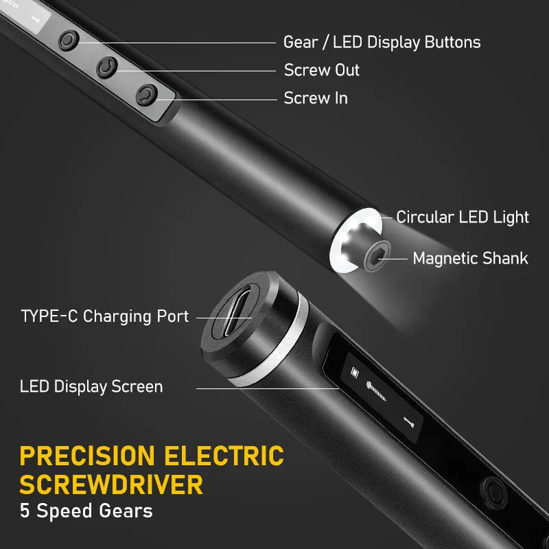 Precision Electric Screwdriver with 5 Torque Settings and LED Light