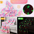 StellaLumi | Glowing Unicorn Blanket | Cozy & Magical | Glow-in-the-Dark Stars & Hearts | Gift for Kids & Adults